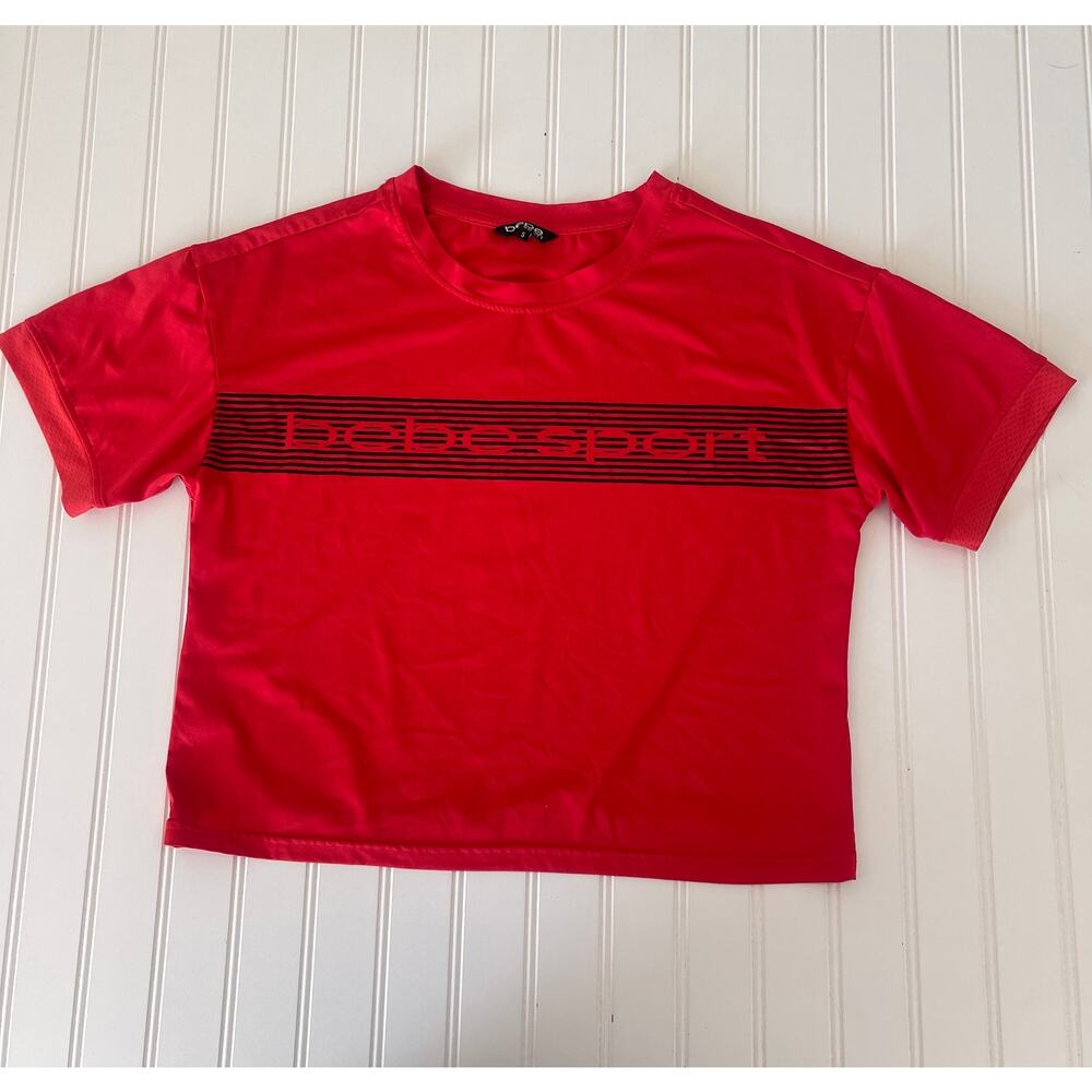 Bebe Sport Cropped Red T‎ Shirt Top Athletic Fashion Size Womens Small